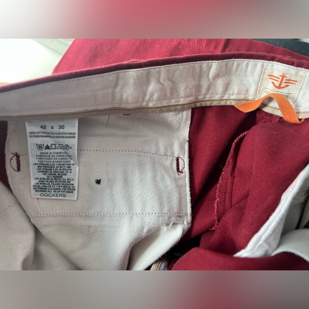 3 Dockers Men's Chinos in Burgundy, Charcoal, and Dark Gray - Picture 6 of 8
